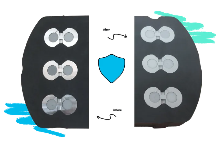 Comparativa visual de una pieza antes y después de la protección