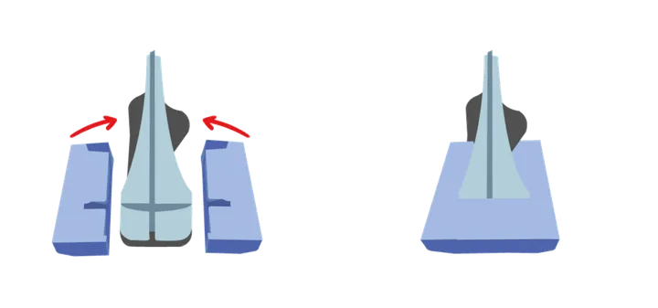 Ilustración de un molde de protección de dos partes